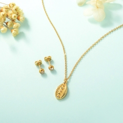 joyeria conjunto de collar y aretes en acero quirurgico y cobre chapado en oro con zirconia XXXS-0254