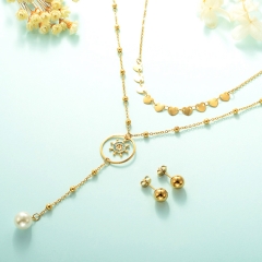 Conjunto de collar de doble capa con collar Lucky Eye chapado en oro para mujer STAO-2448