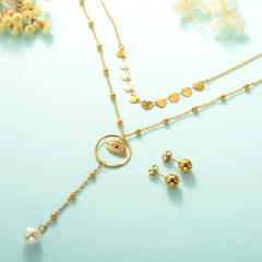 Conjunto de collar de doble capa con collar Lucky Eye chapado en oro para mujer STAO-2447