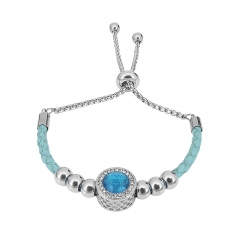 Azul Pulsera de acero inoxidable con encanto ajustable para mujer SL108