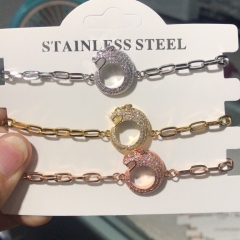 cadena de acero inoxidable con pulsera de diamantes con dije de cobre TTTB-0126